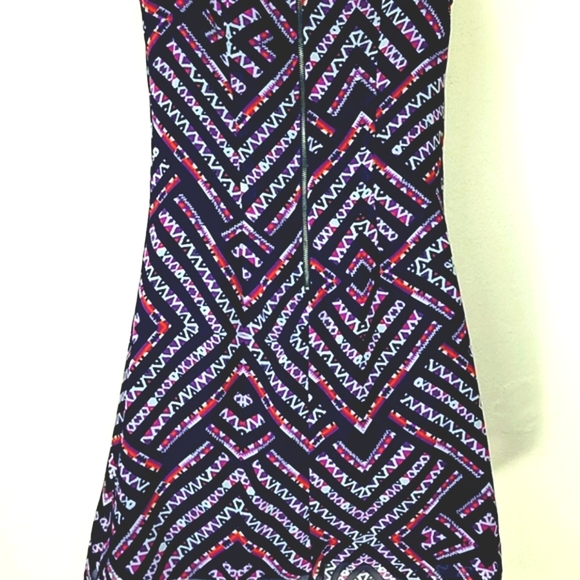 Love fire Sundress sheath lined chiffon navy pink orange purple geometric print - Picture 9 of 10